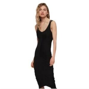 ALLSAINTS | Ola Dress Sleeveless Pullover MIDI Bodycon Side Ties Dress Black